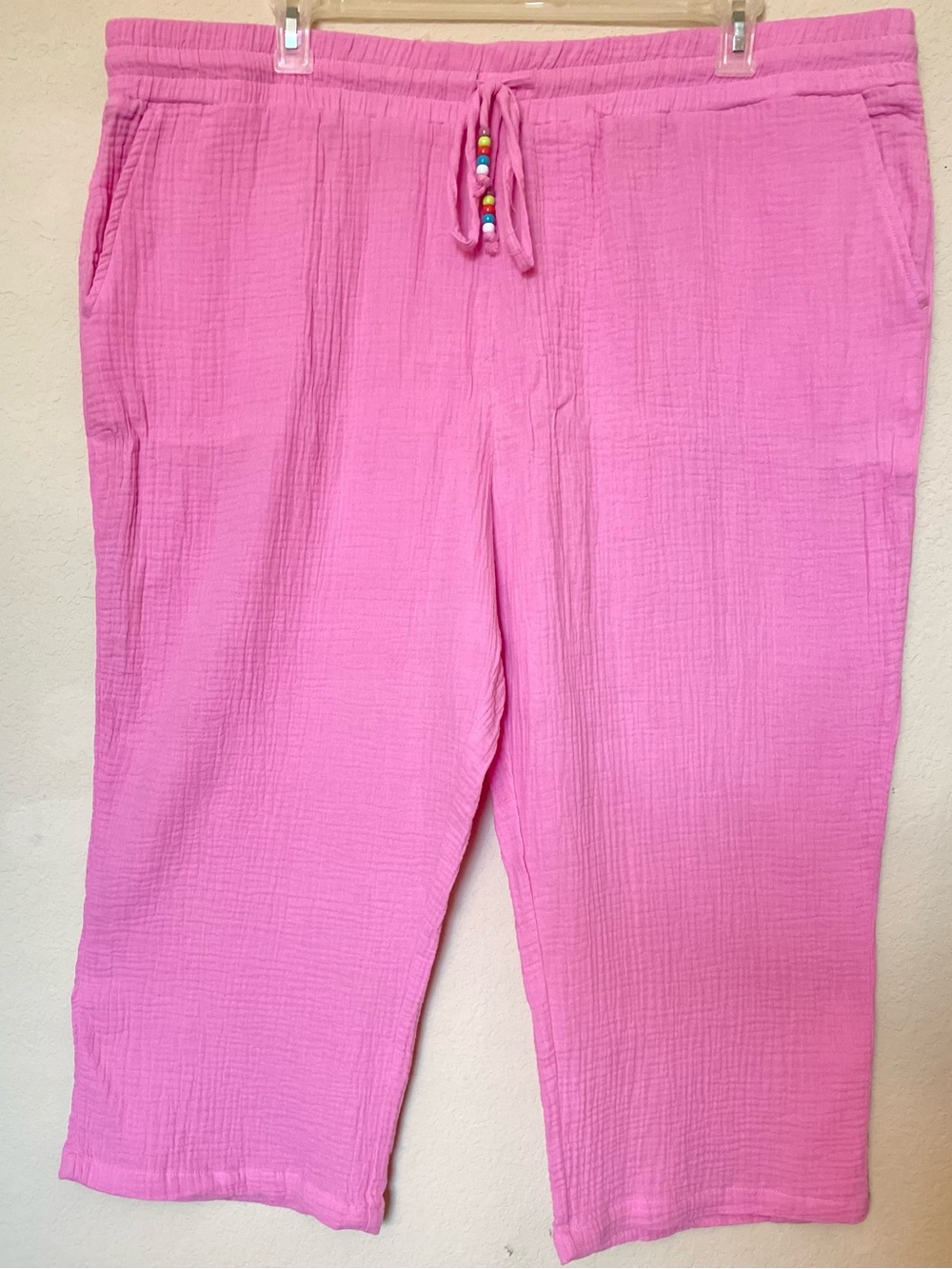 Belle by Kim Gravel Pink 100% Cotton Gauze Drawstring Pants w/Pockets - Sz 2X